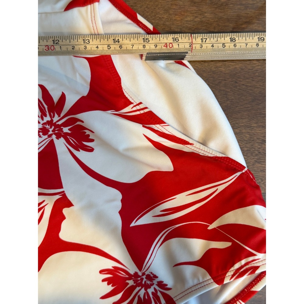Shade & Shore Red White Floral One Piece Swimsuit Adjustable Straps Medium - Picture 7 of 8